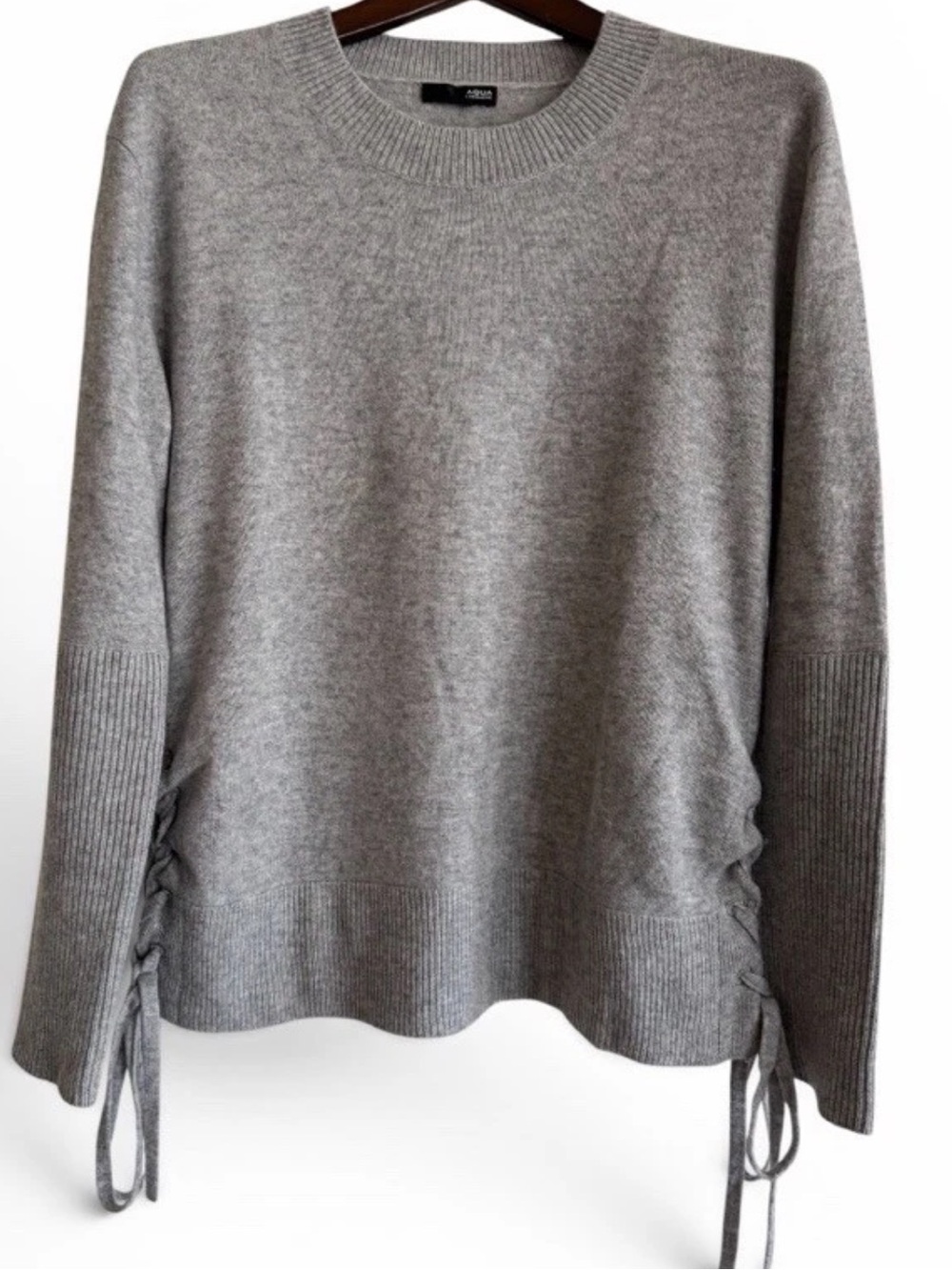 AQUA 100% Cashmere Gray Side Lace-Up Sweater Size M